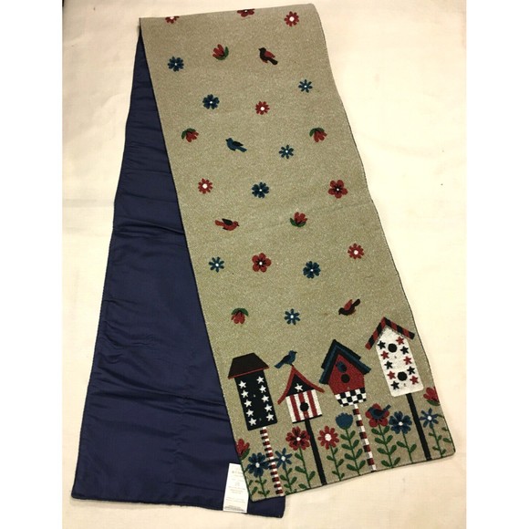Off the Loom Bird House Floral Table Runner 13 x 71 Woven Patriotic July 4th - Picture 3 of 8